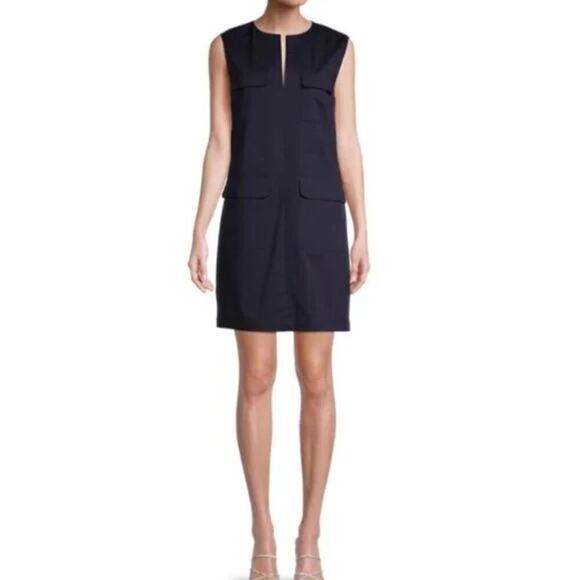 Theory Utilitarian Chino Shift Dress Navy Women's 10 Sleeveless Splitneck - Picture 1 of 7